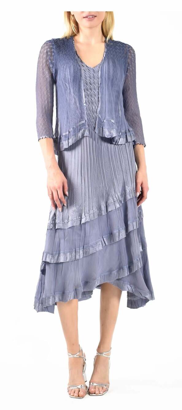 Komarov 2-Piece Beaded Charmeuse & Chiffon Dress with Jacket Set